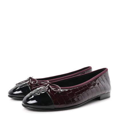Chanel Patent Calfskin Crocodile Embossed Ballerina Flats 39 Dark Burgundy Black 3 of 10