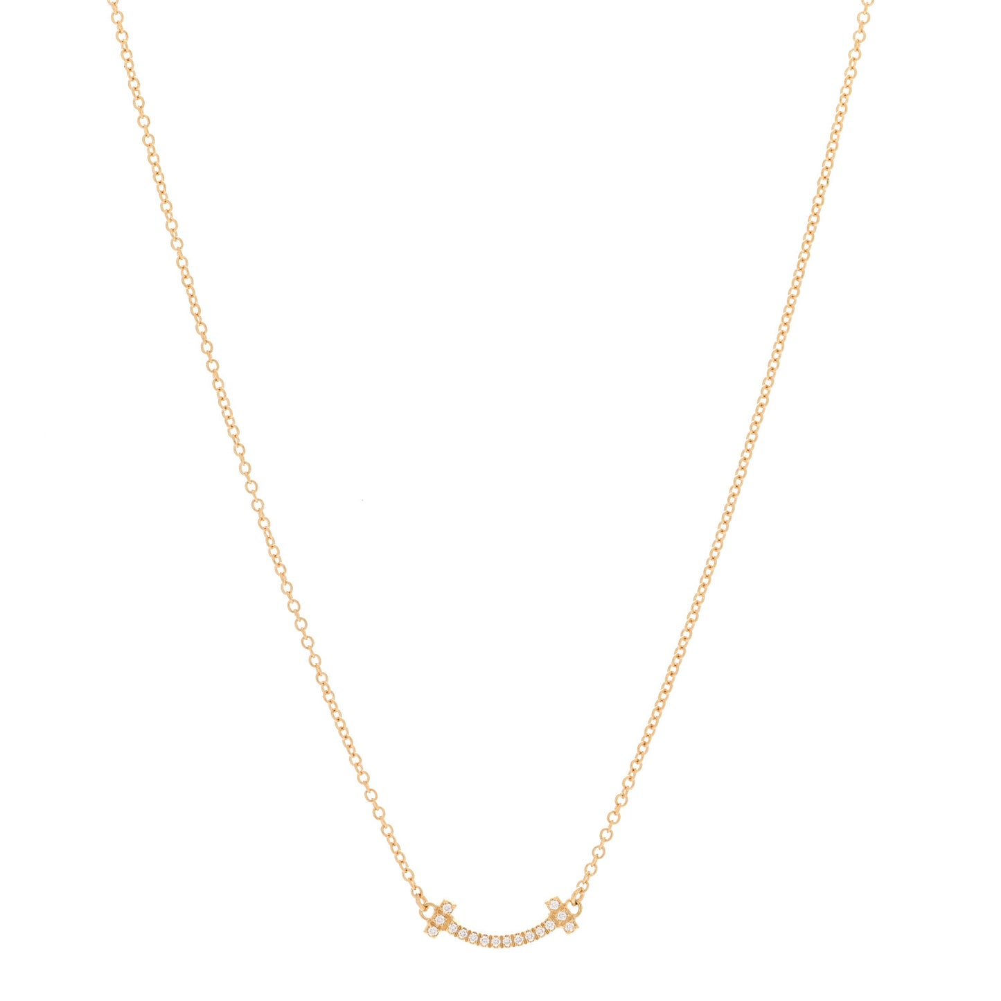 18K Yellow Gold Diamond Mini T Smile Pendant Necklace