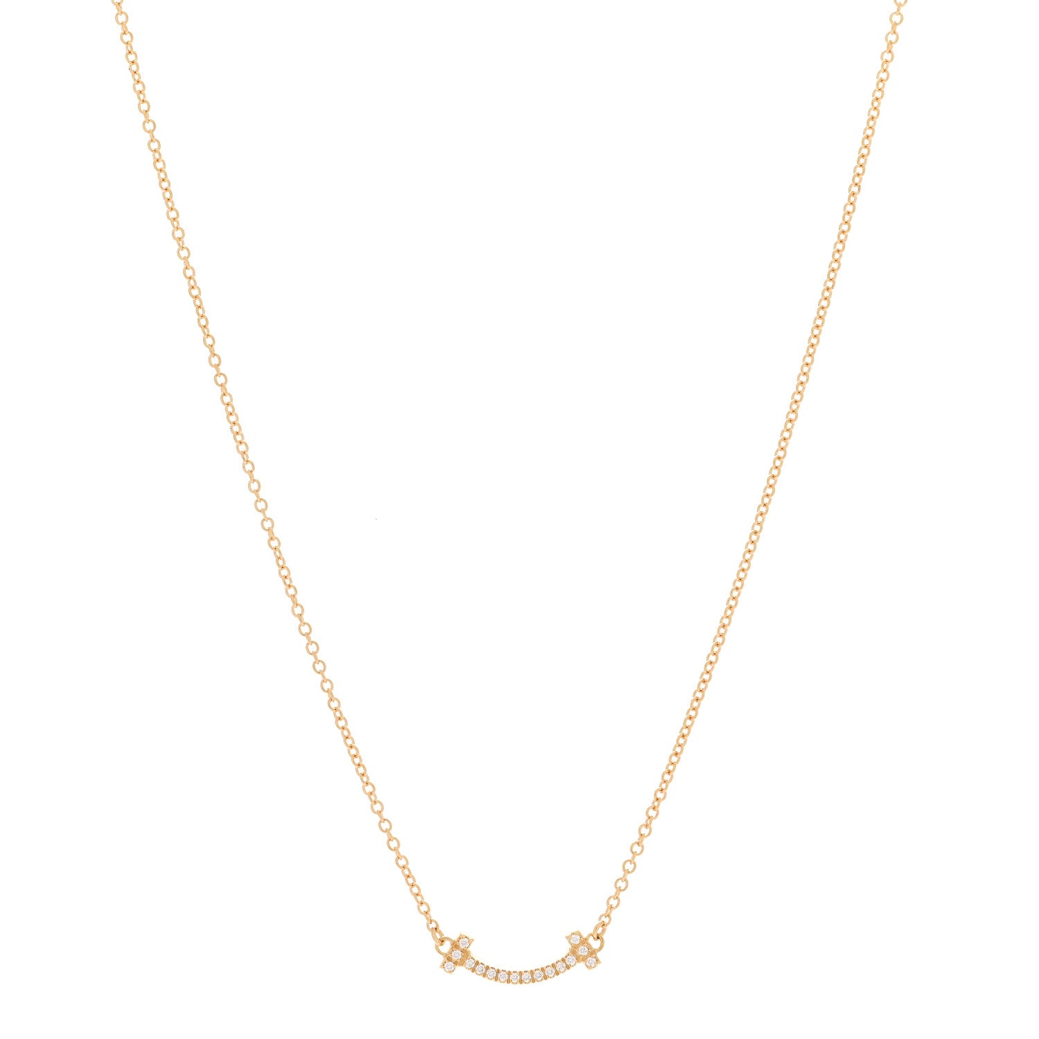 Tiffany 18K Yellow Gold Diamond Mini T Smile Pendant Necklace 1 of 5