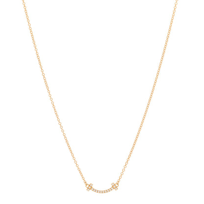 Tiffany 18K Yellow Gold Diamond Mini T Smile Pendant Necklace 1 of 5
