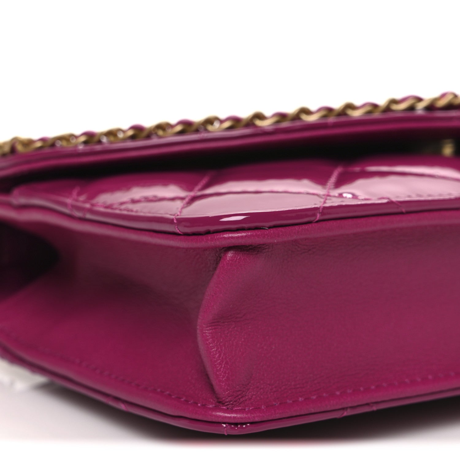 Chanel Patent Quilted Chain Around Heart Wallet On Chain WOC Fuchsia 10 of 11