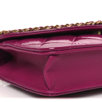 Chanel Patent Quilted Chain Around Heart Wallet On Chain WOC Fuchsia 10 of 11