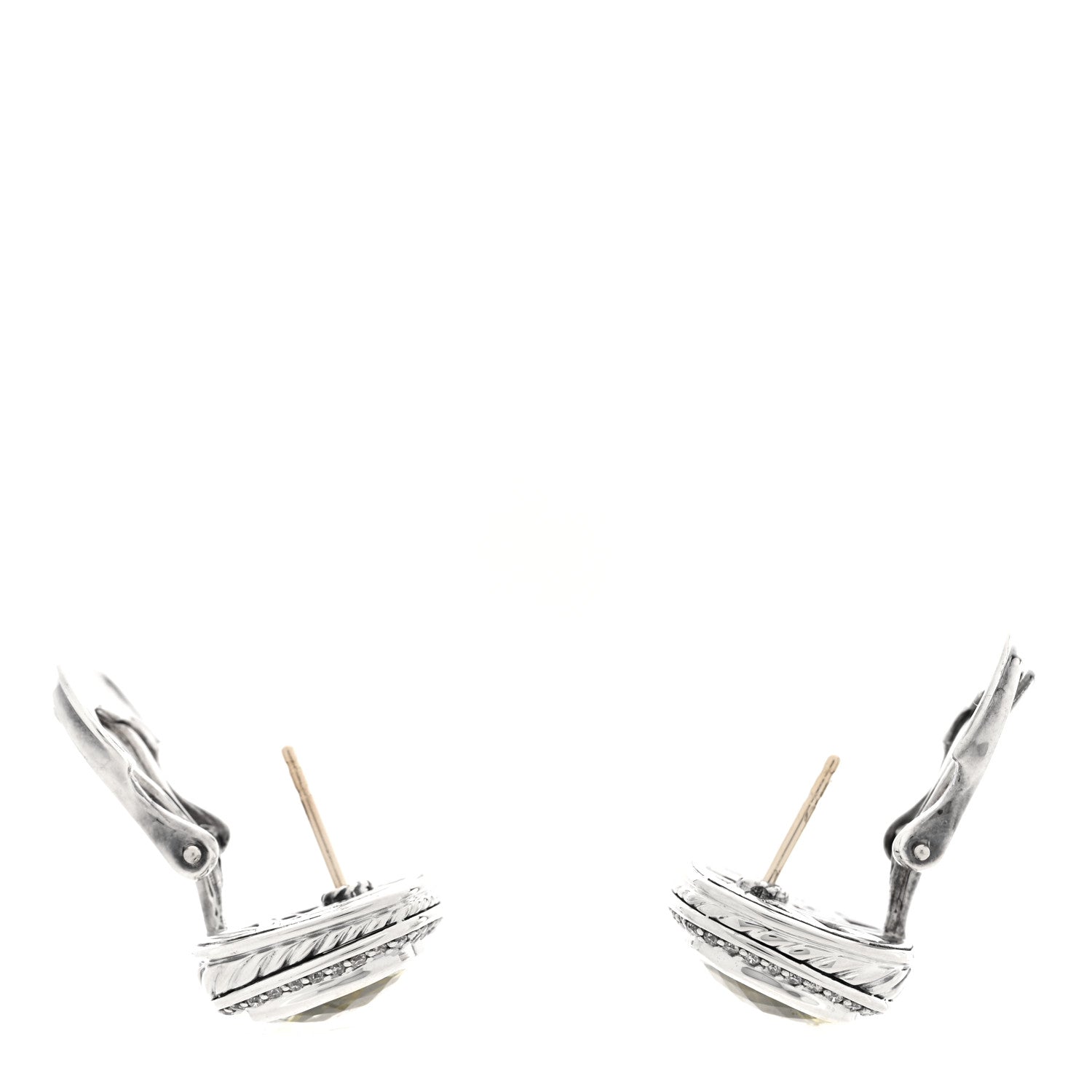 David Yurman Sterling Silver Diamond Lemon Quartz 11mm Albion Earrings 3 of 4
