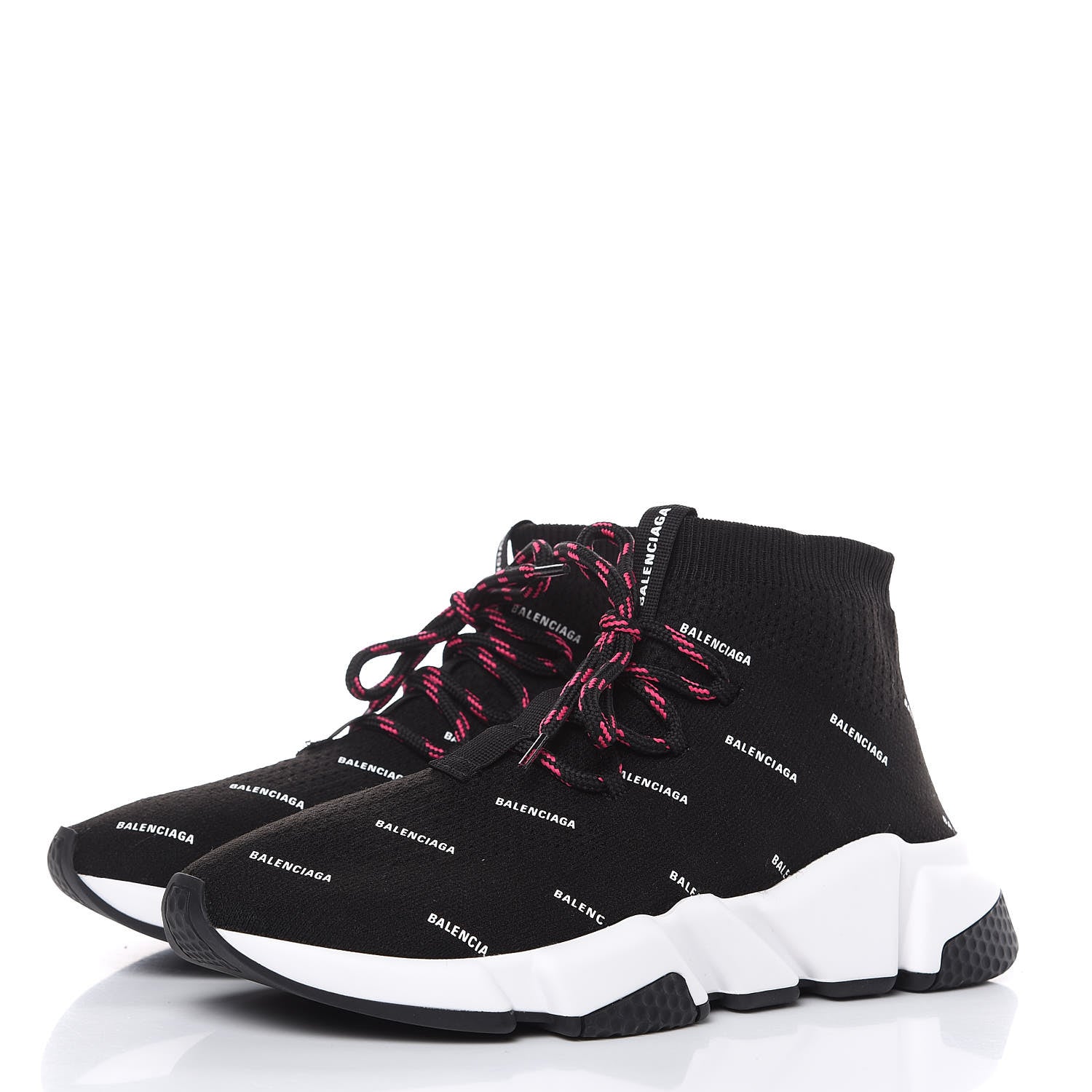 Balenciaga Neoprene Knit Allover Logo Womens Speed Lace Up Sneakers 38 Black 3 of 10