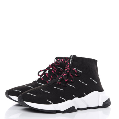 Balenciaga Neoprene Knit Allover Logo Womens Speed Lace Up Sneakers 38 Black 3 of 10
