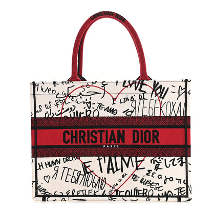 Christian Dior Canvas Embroidered Medium Dioramour Graffiti Book Tote Latte Multicolor 1 of 9