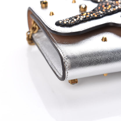 Gucci Metallic Nappa Embellished Tiger Broadway Chain Clutch Silver 9 of 9