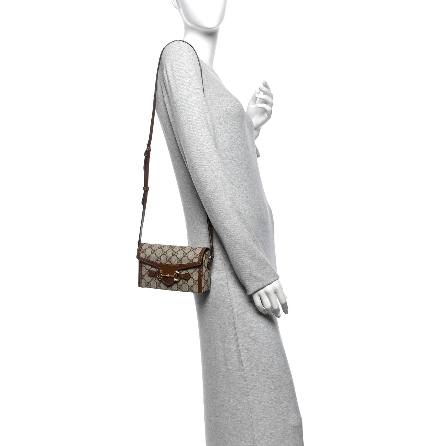 Gucci GG Supreme Monogram Mini Horsebit 1955 Shoulder Bag Beige Brown Sugar 2 of 11