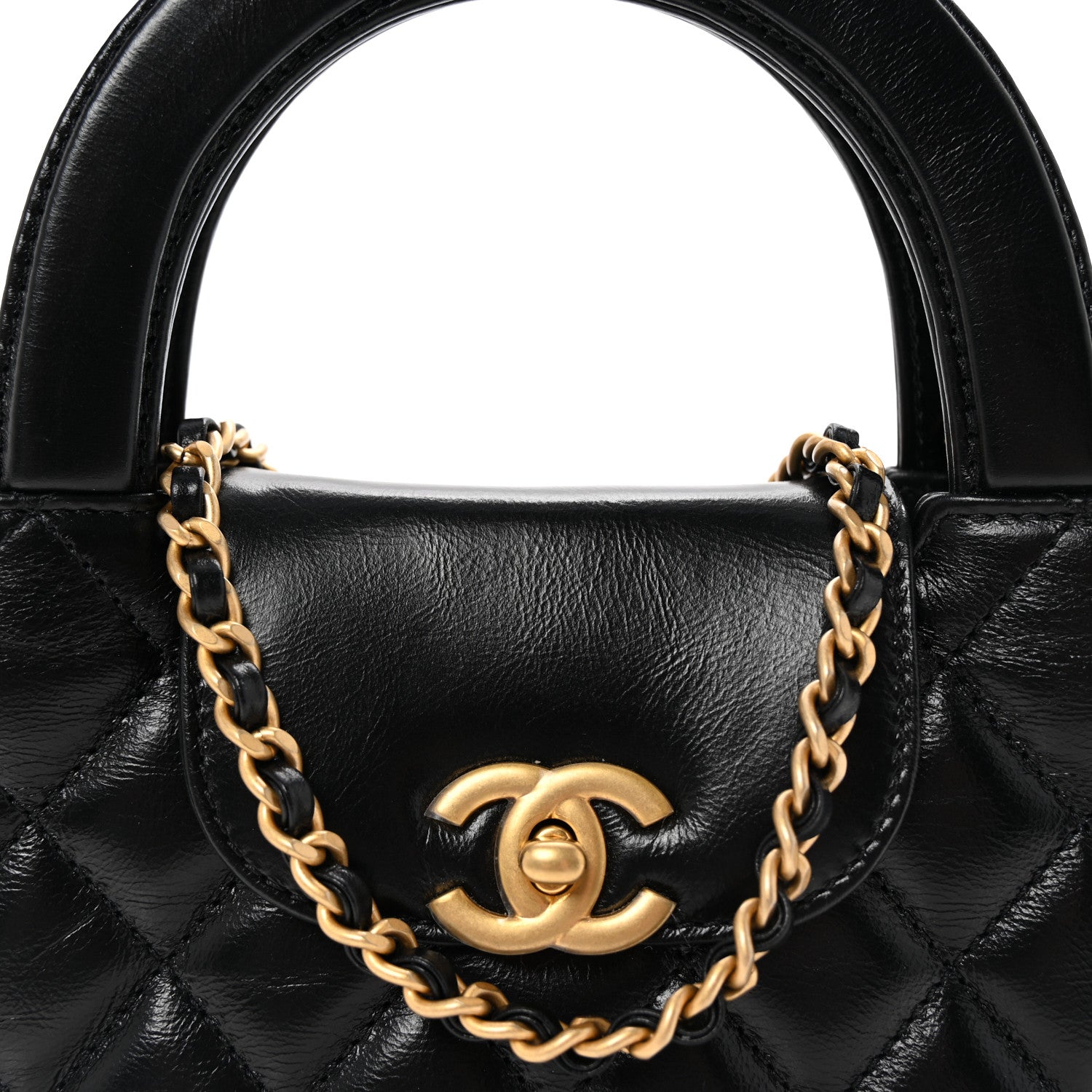 Chanel Shiny Aged Calfskin Quilted Nano Kelly Shopper Black 8 of 10