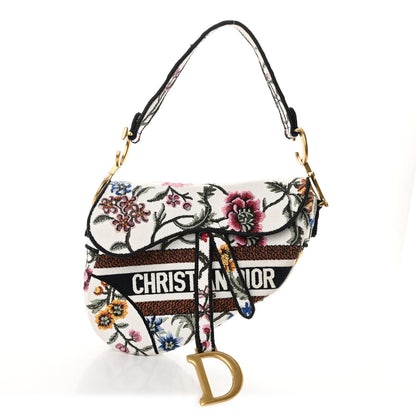 Christian Dior Canvas Embroidered Petites Fleurs Saddle Bag White Multicolor 1 of 10