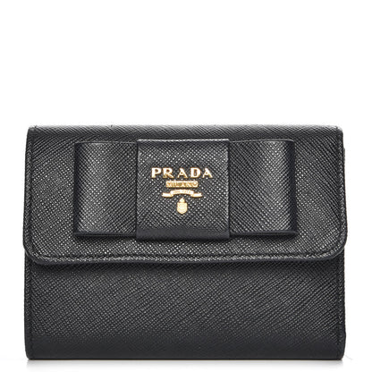 Prada Saffiano Small Fiocco Bow Wallet Nero Black 1 of 8