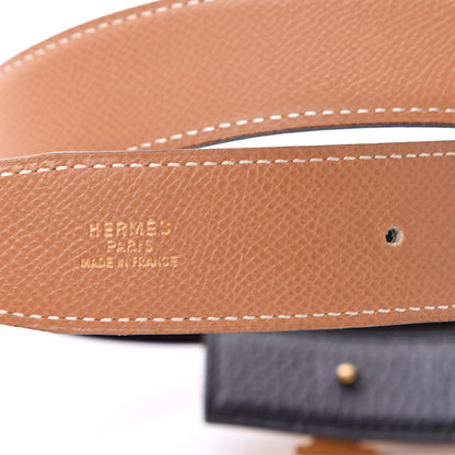Hermes Togo Courchevel 32mm H Belt 80 Black Gold 3 of 11