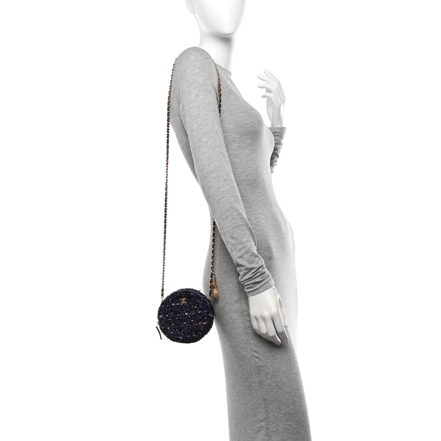 Chanel Tweed Quilted Round Clutch With Chain Multicolor 2 of 12