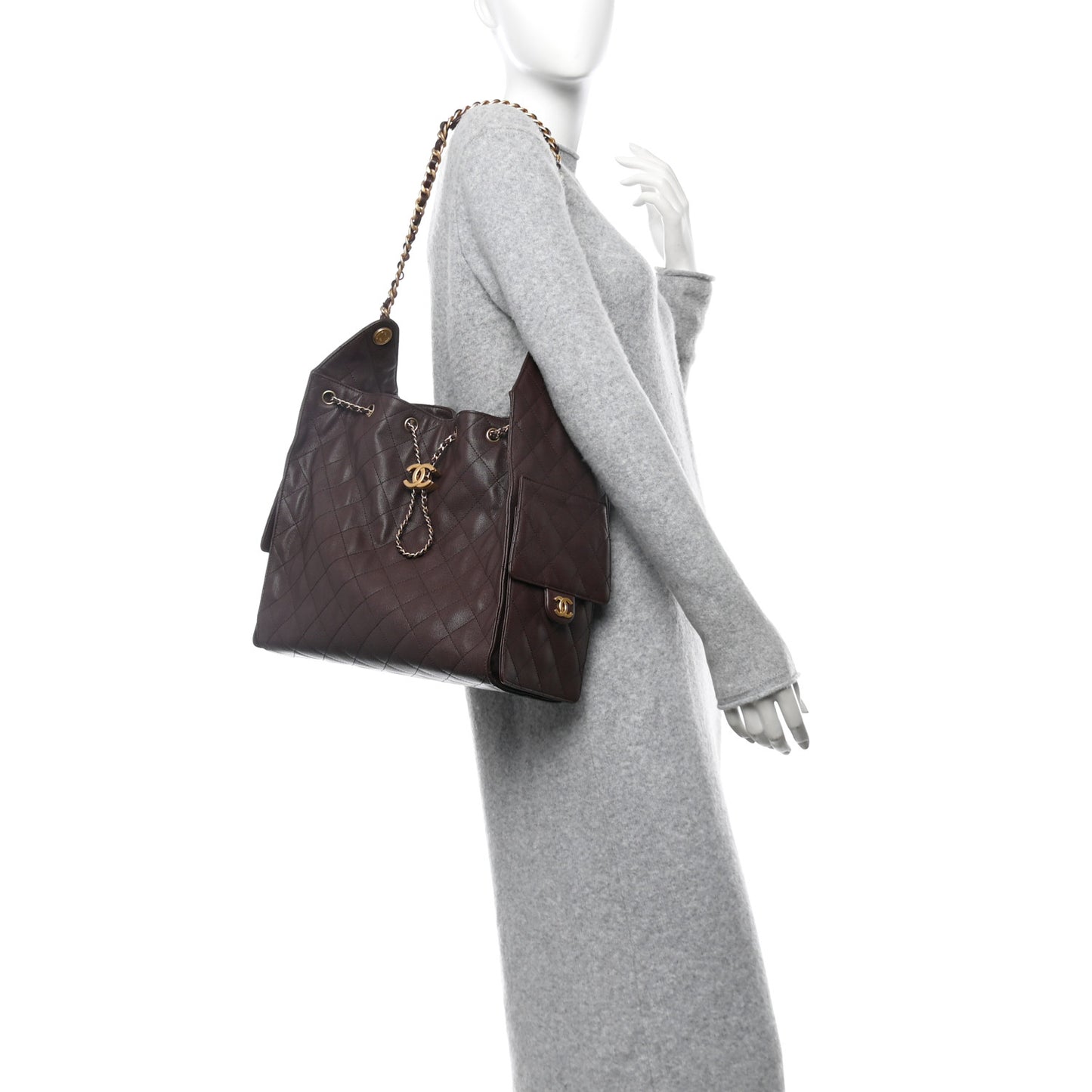 Caviar Quilted Medium Chanel 25 Handbag Dark Brown