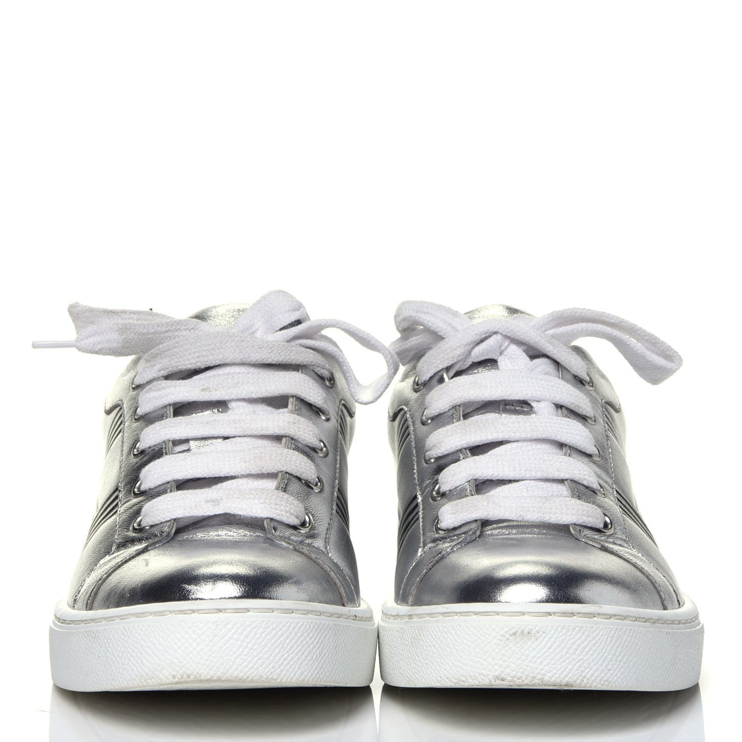 Metallic Calfskin Womens Avantage Sneakers 36 Gris Argente Black