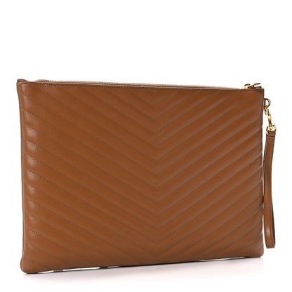 Saint Laurent Calfskin Matelasse Chevron Monogram Document Holder Naturel Dark 2 of 14