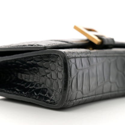 Balenciaga Shiny Calfskin Crocodile Embossed Hourglass Chain Bag Black 9 of 12