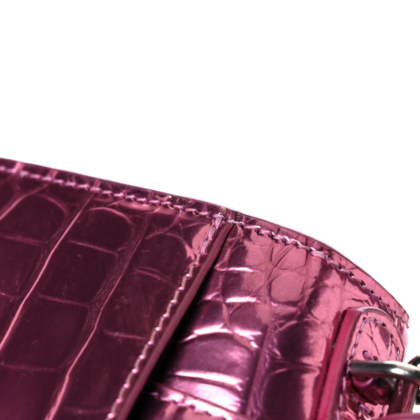 Metallic Shiny Calfskin Crocodile Embossed Hourglass Top Handle Bag XS Pink