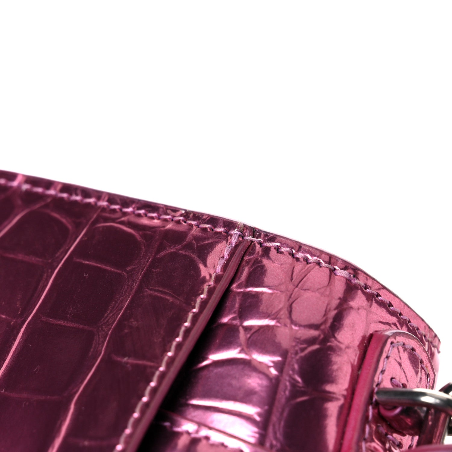 Balenciaga Metallic Shiny Calfskin Crocodile Embossed Hourglass Top Handle Bag XS Pink 17 of 18