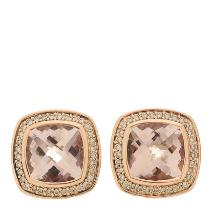 David Yurman 18K Rose Gold Sterling Silver Diamond Morganite 11mm Albion Earrings 1 of 4