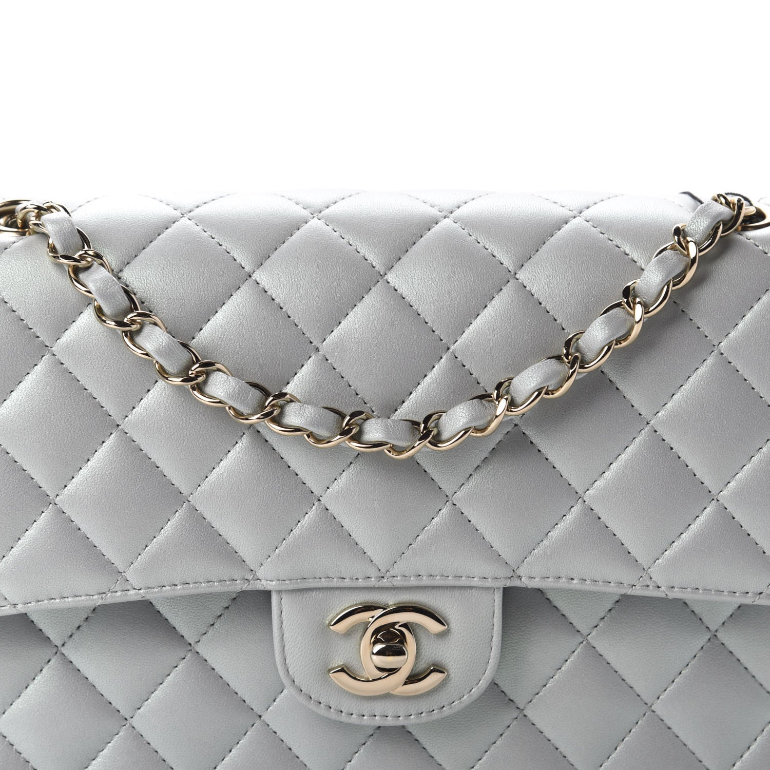 Chanel Iridescent Lambskin Quilted Medium Double Flap Light Blue 10 of 11
