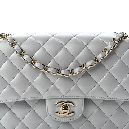 Chanel Iridescent Lambskin Quilted Medium Double Flap Light Blue 10 of 11