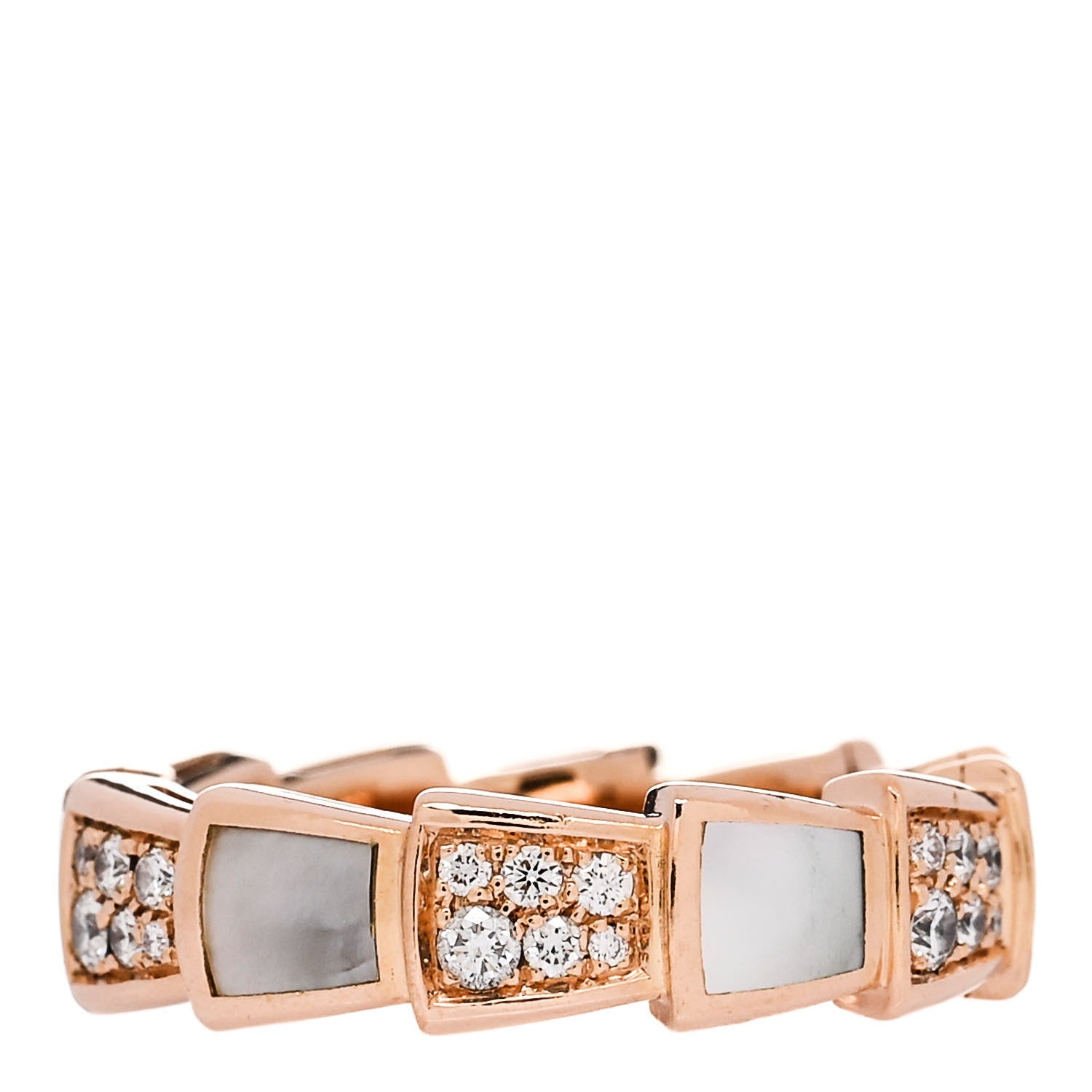 Bulgari 18K Rose Gold Diamond Mother of Pearl 6mm Serpenti Viper Band Ring 55 7.25 3 of 5