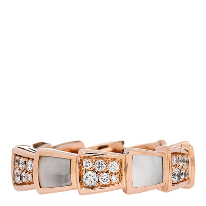 Bulgari 18K Rose Gold Diamond Mother of Pearl 6mm Serpenti Viper Band Ring 55 7.25 3 of 5
