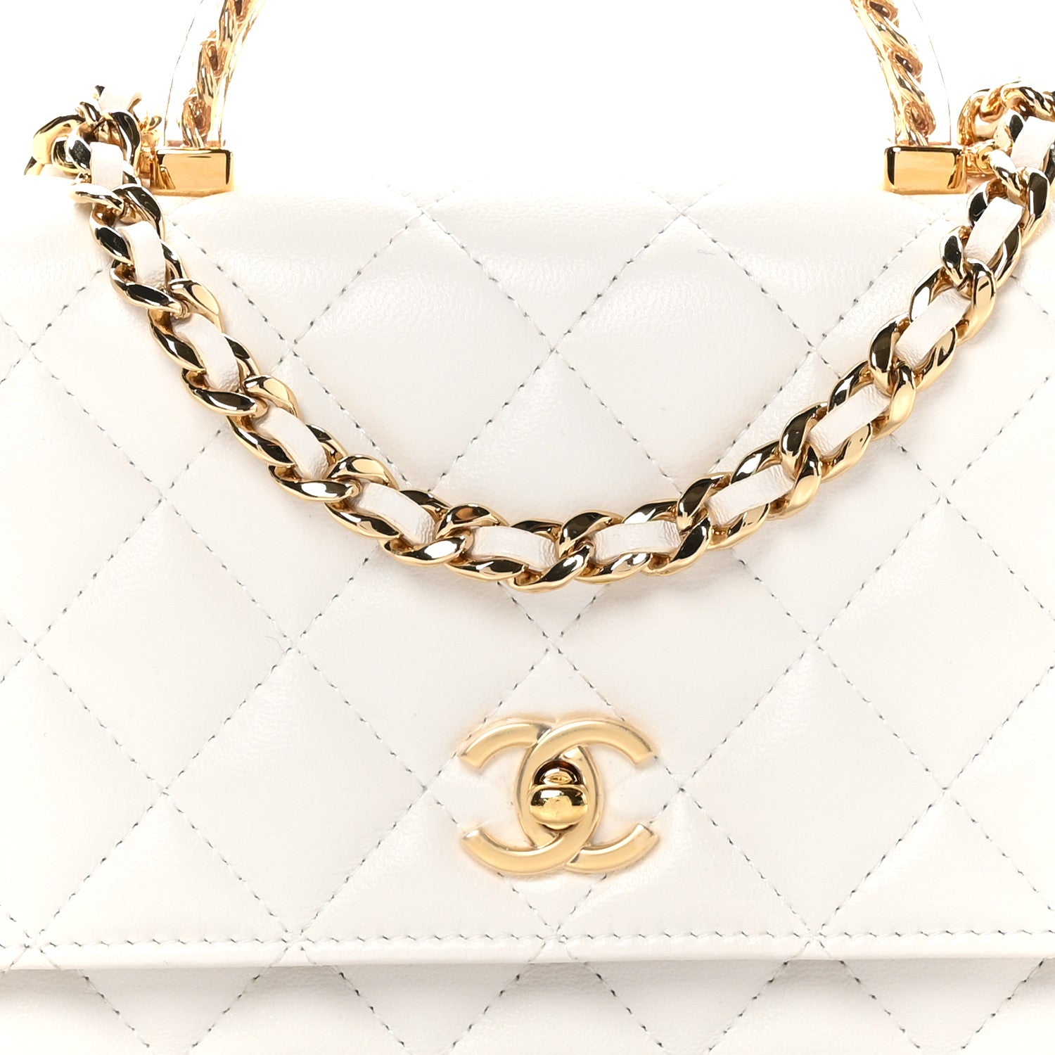 Chanel Lambskin Quilted Resin Chain Top Handle Wallet On Chain WOC White 5 of 14