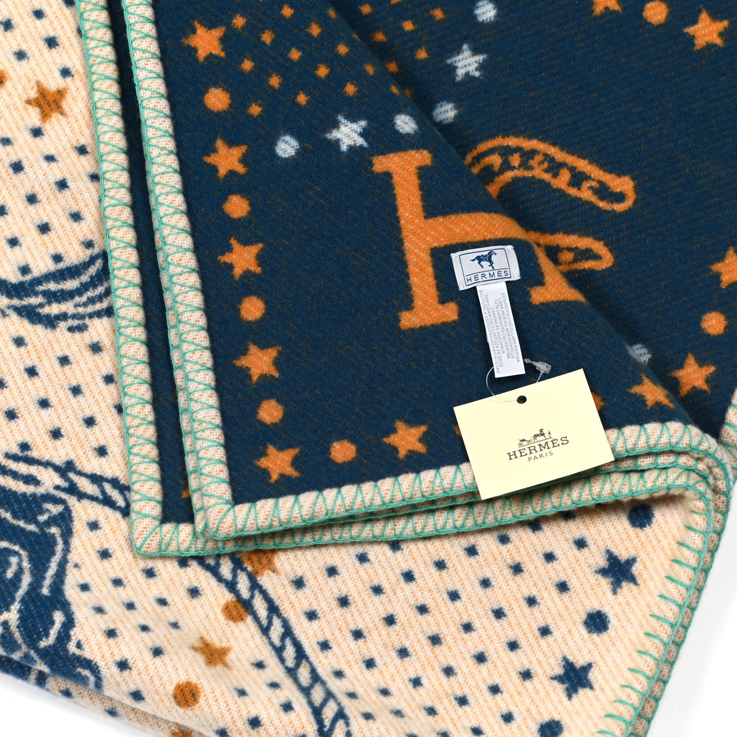 Hermes Wool Cashmere Western And Company Blanket Indigo 3 of 3
