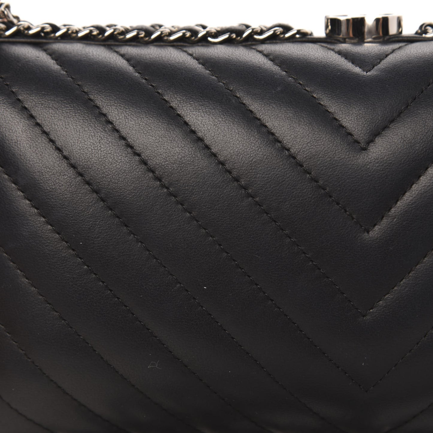 Lambskin Chevron Quilted Chain Around Clutch Black