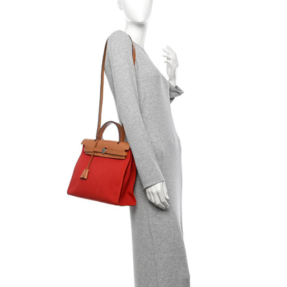 Hermes Military Vache Hunter Toile Herbag Zip 31 PM Rouge Tomate Natural 2 of 13