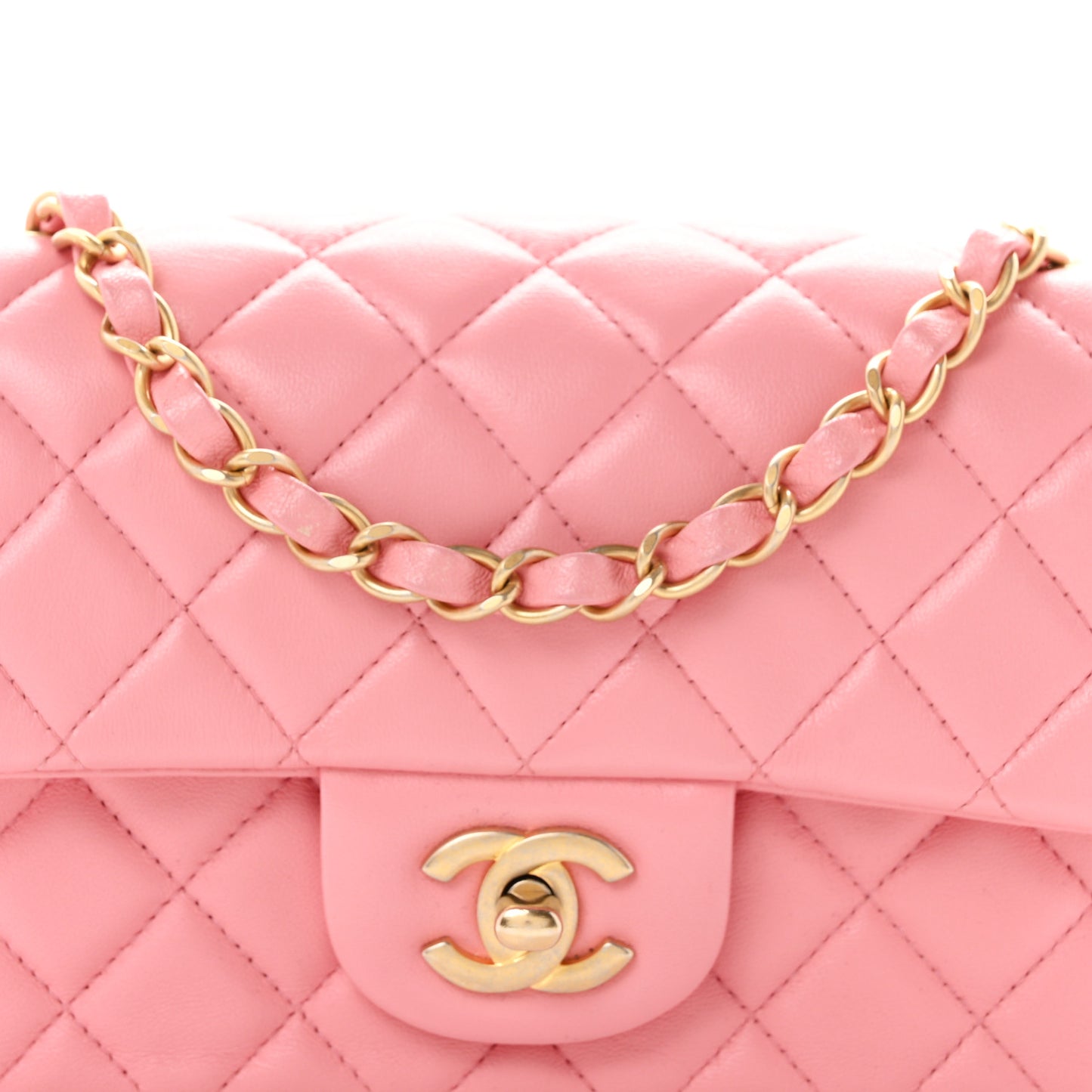 Lambskin Quilted Mini Rectangular Flap Pink