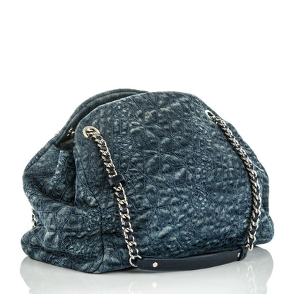 Chanel Denim Camellia Embroidered Large Just Mademoiselle Blue 3 of 7