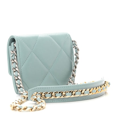Chanel Lambskin Quilted Chanel 19 Flap Coin Purse With Chain Light Blue 3 of 13