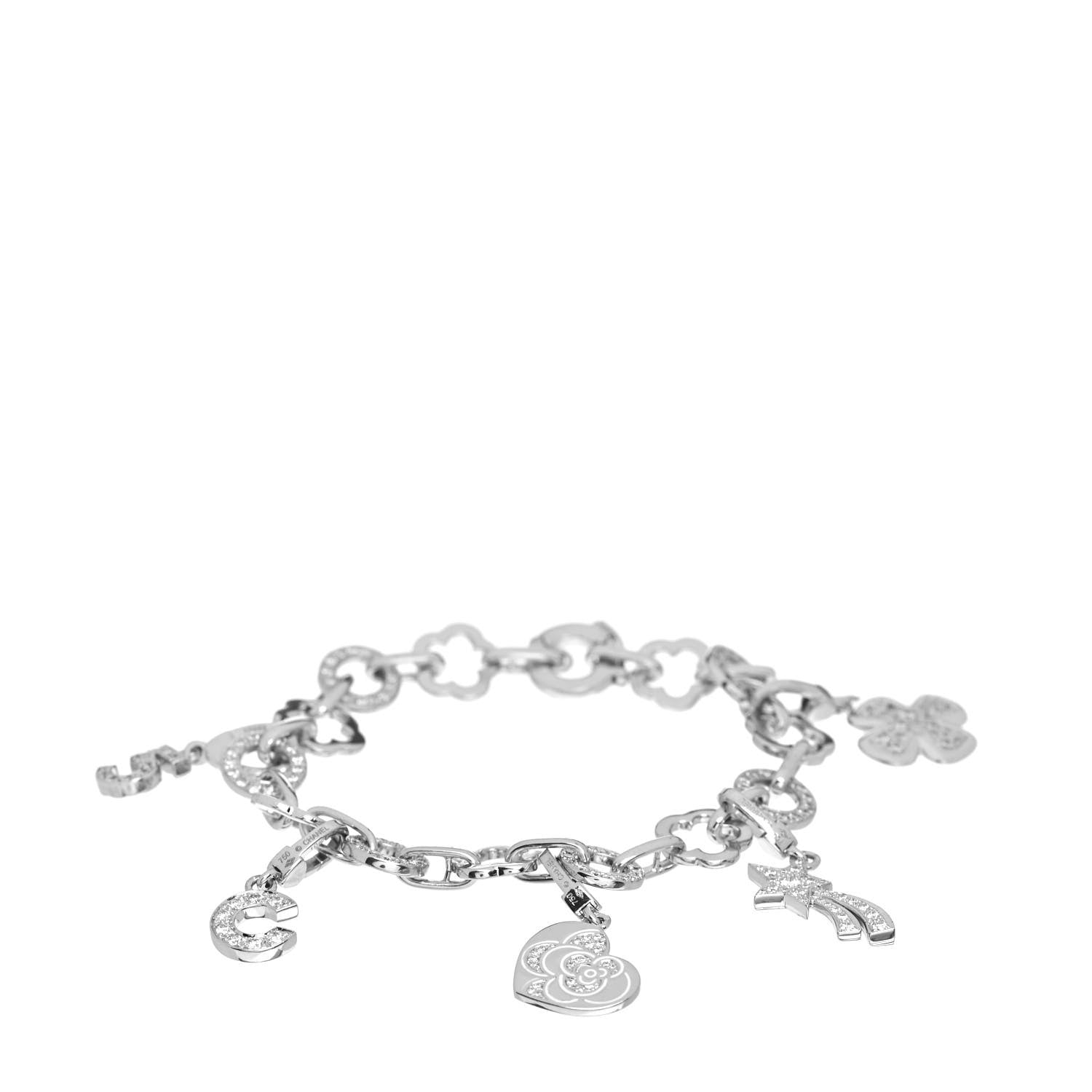 Chanel 18K White Gold Diamond Interlocking Five Charm Bracelet 1 of 4