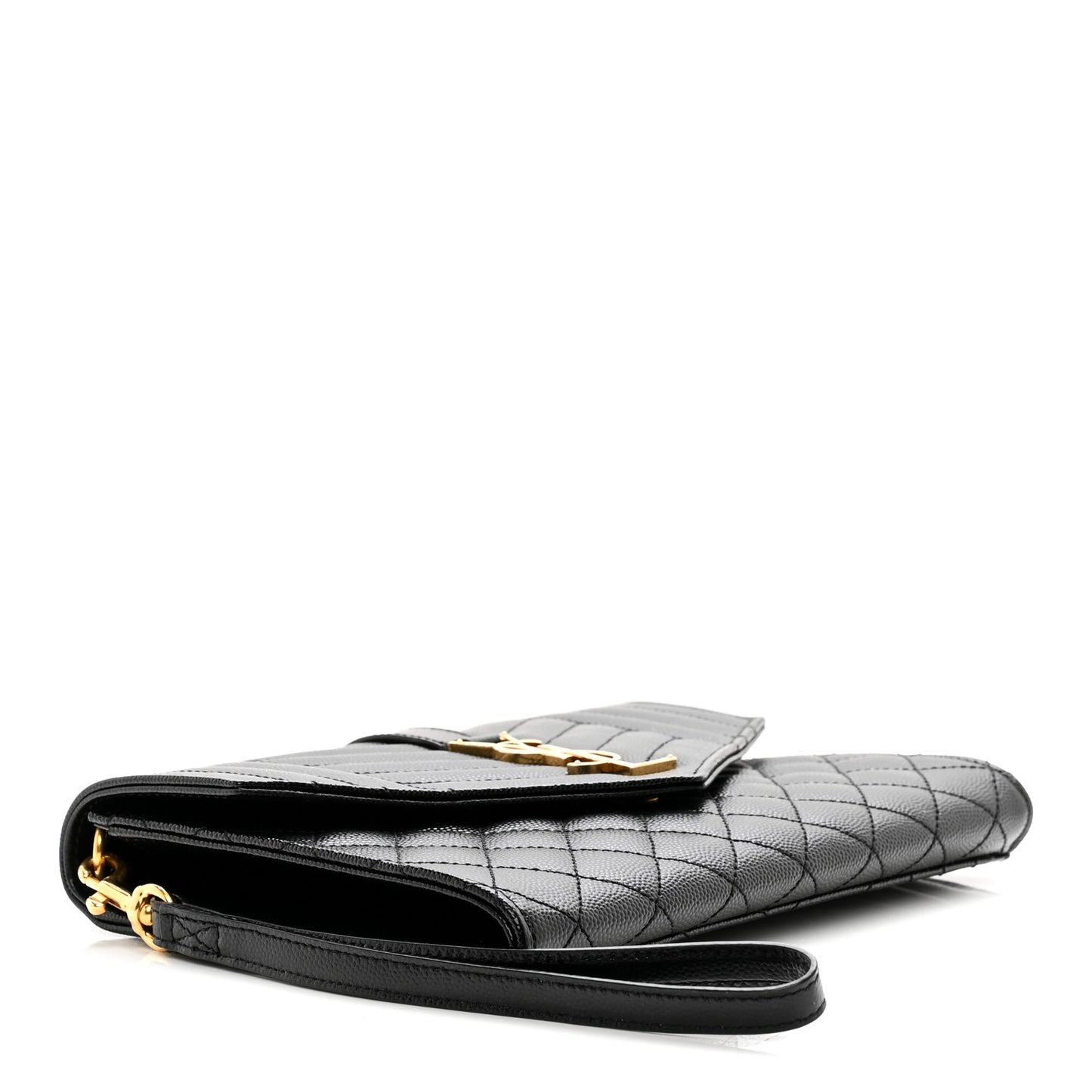 Grain De Poudre Textured Mixed Matelasse Triquilt Monogram Clutch Black