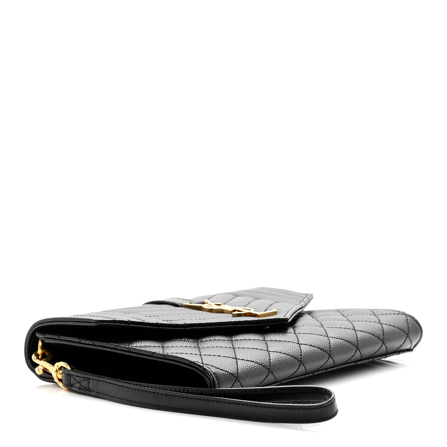 Saint Laurent Grain De Poudre Textured Mixed Matelasse Triquilt Monogram Clutch Black 4 of 7