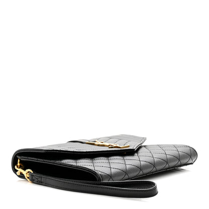 Saint Laurent Grain De Poudre Textured Mixed Matelasse Triquilt Monogram Clutch Black 4 of 7