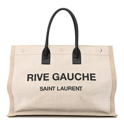 Saint Laurent Linen Calfskin Rive Gauche Tote Optic White 1 of 14