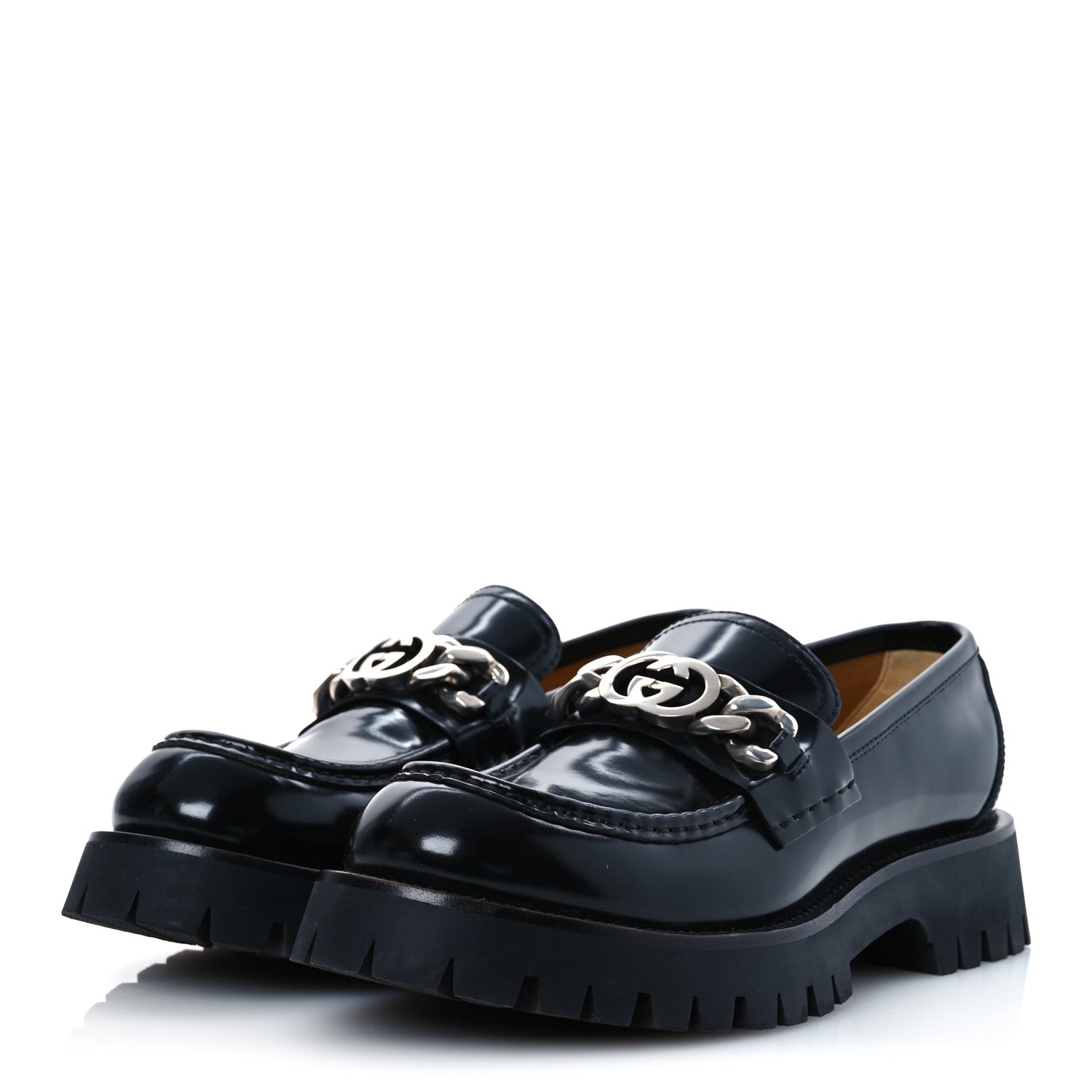 Gucci Cordovan Lux Mens Jeanne Platform Lug Sole 30/45mm Loafers 9 Black 4 of 12