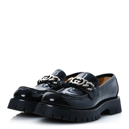 Gucci Cordovan Lux Mens Jeanne Platform Lug Sole 30/45mm Loafers 9 Black 4 of 12