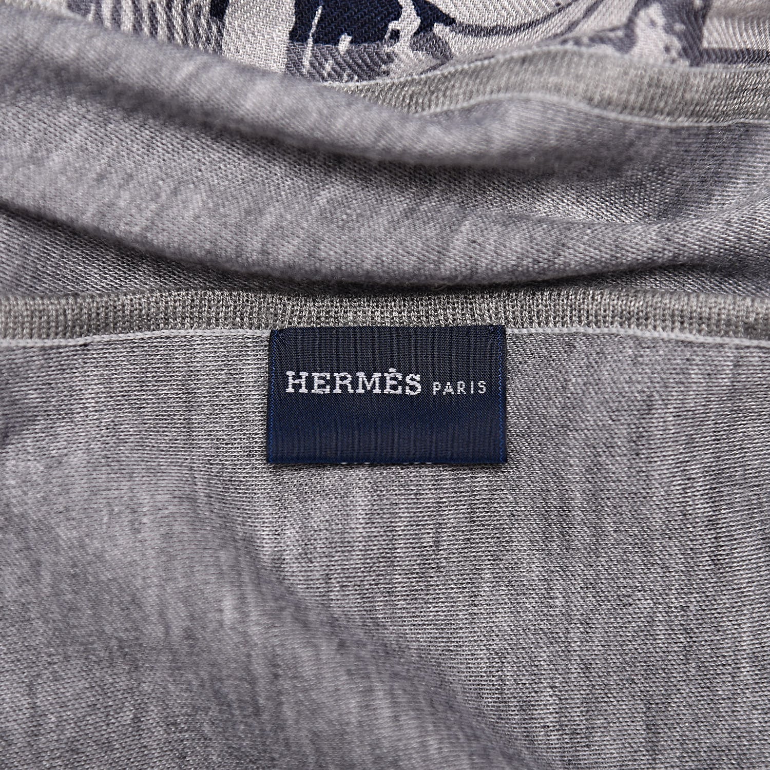 Hermes Cashmere Silk Double Jeu Suite Et Poursuite Scarf Gris Chine Marine Gris 4 of 5