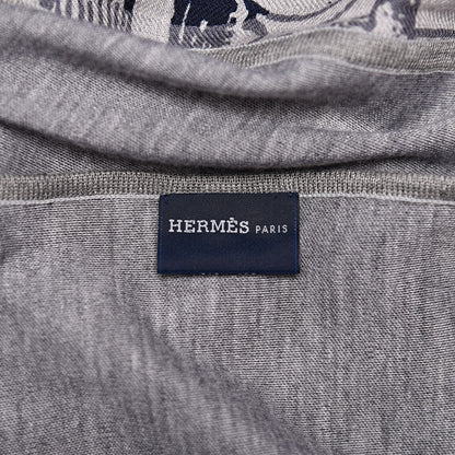 Hermes Cashmere Silk Double Jeu Suite Et Poursuite Scarf Gris Chine Marine Gris 4 of 5
