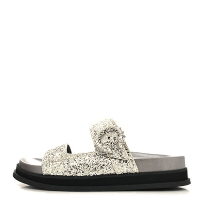 Jimmy Choo Glitter Crystal Embellished Marga Slide Sandals 38.5 Gold 1 of 7