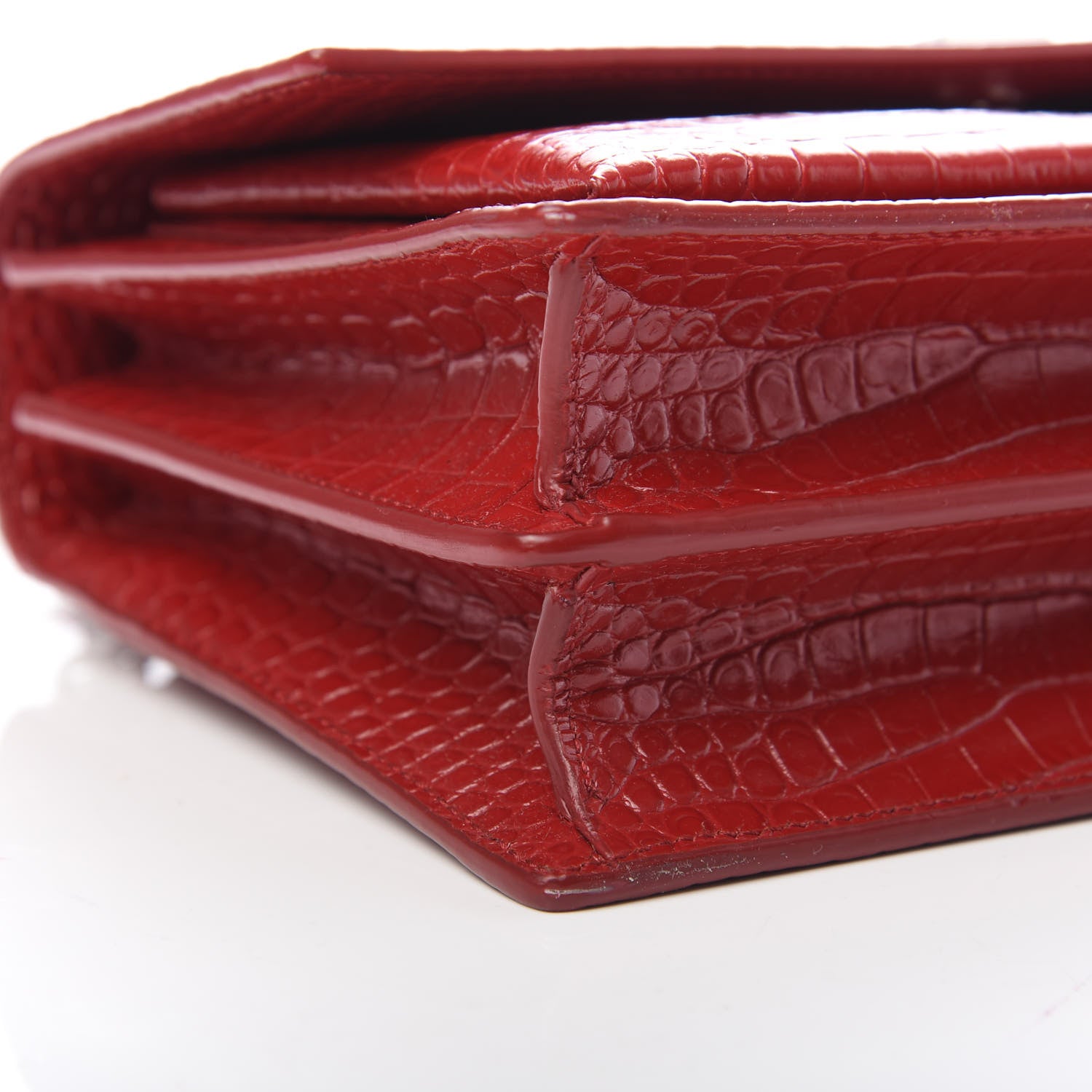 Saint Laurent Calfskin Crocodile Embossed Medium Monogram Sunset Rouge Eros 9 of 10