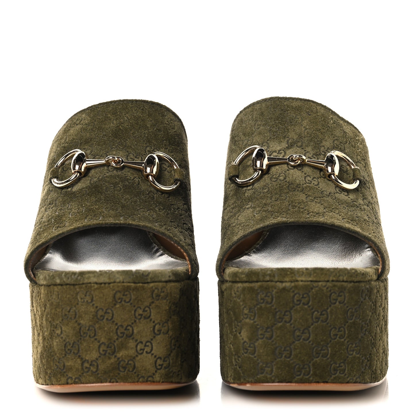 Suede GG Debossed Horsebit Wedge Sandals 39.5 Forest Green