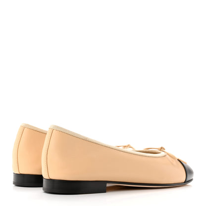Chanel Lambskin Cap Toe CC Ballerina Flats 37 Beige Black 4 of 15