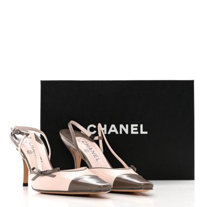 Chanel Lambskin CC Cap Toe Bow Slingback Pumps 39.5 Pink Grey 8 of 8