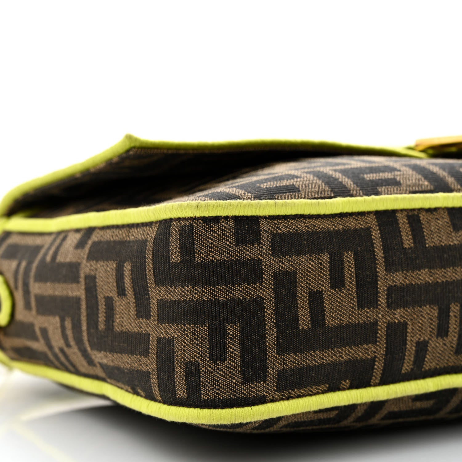 Fendi Fabric Jacquard FF 1974 Large Baguette Tobacco Moro Giallo Fluo 9 of 10